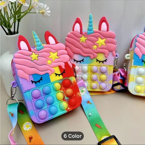 Handbags - Girls S Silicone Cute Unicorn Messenger Bag Coin Purse Children's Pop Bag